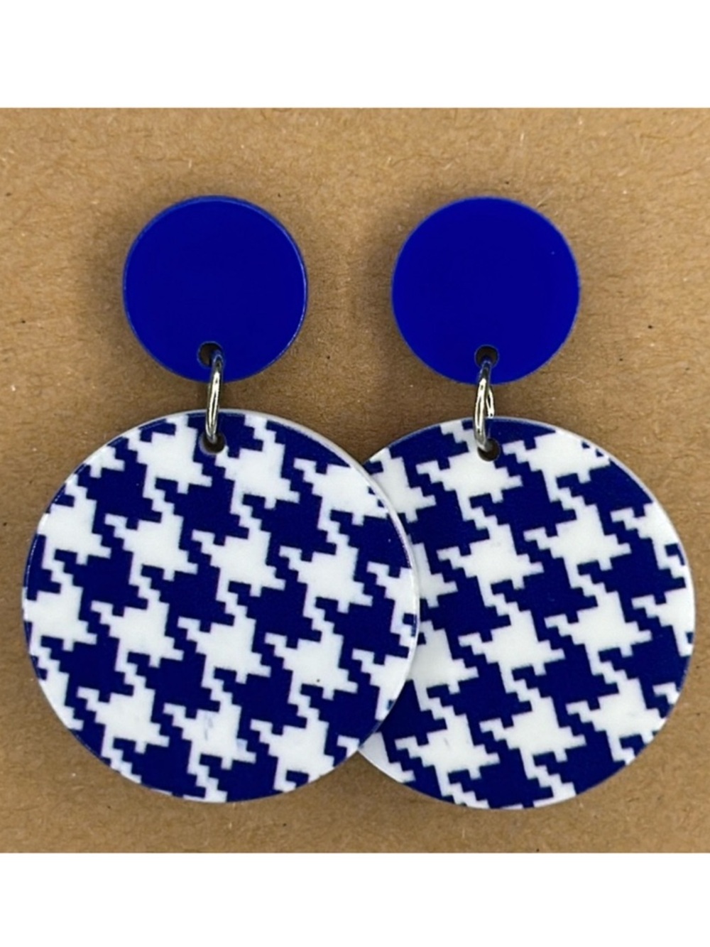 *LAST ONE* Versatile Blue & White Houndstooth Acrylic Earrings Fashion Jewelry